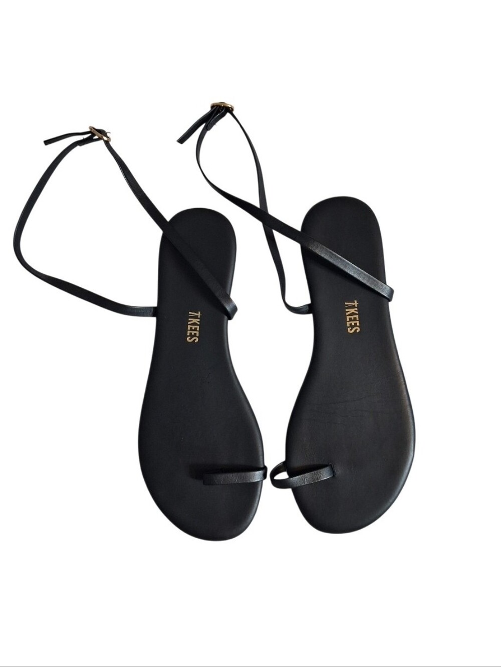 TKEES Phoebe Black Leather Toe-Ring Sandals Women Size 7